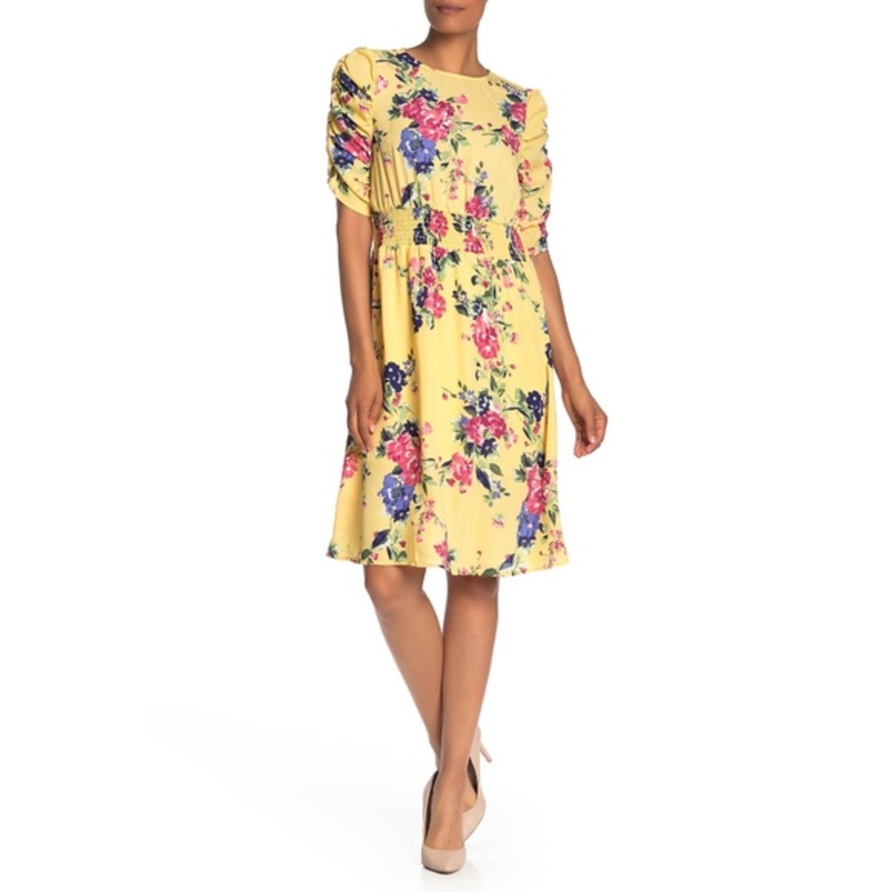 NWT Nordstrom Bobeau Floral Print Ruched Dress